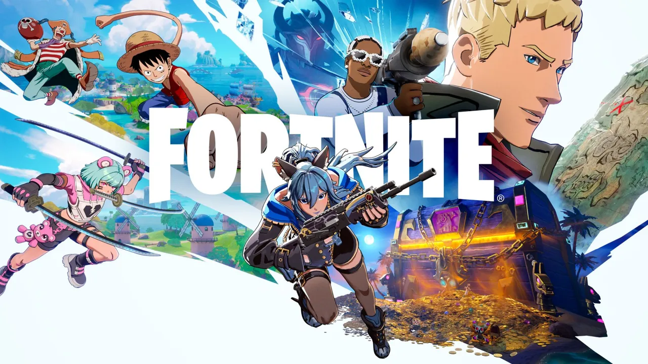 Fortnite Treasure Hunters key art with Luffy, Zoro and Captain X